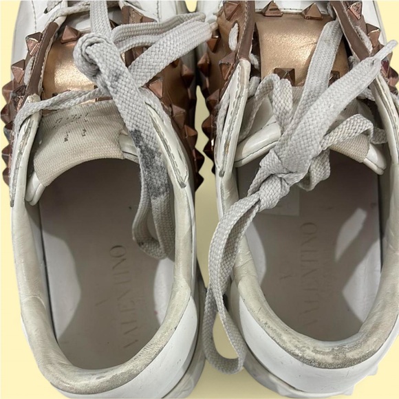Valentino White Sneakers with Gold Studs - Picture 3 of 6
